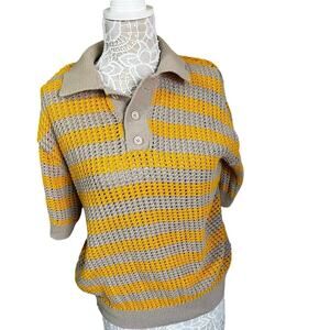 Zara Crochet Knit Sweater Women’s Large Yellow Tan Boho Open Weave Top